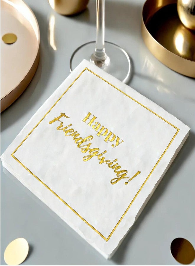 Cloverjoyed Happy Friendsgiving Cocktail Napkins, 50 Pack, White and Gold Thanksgiving Party Decorations, Great for Dinners, Beverages, Dessert, Appetizers - Image 4